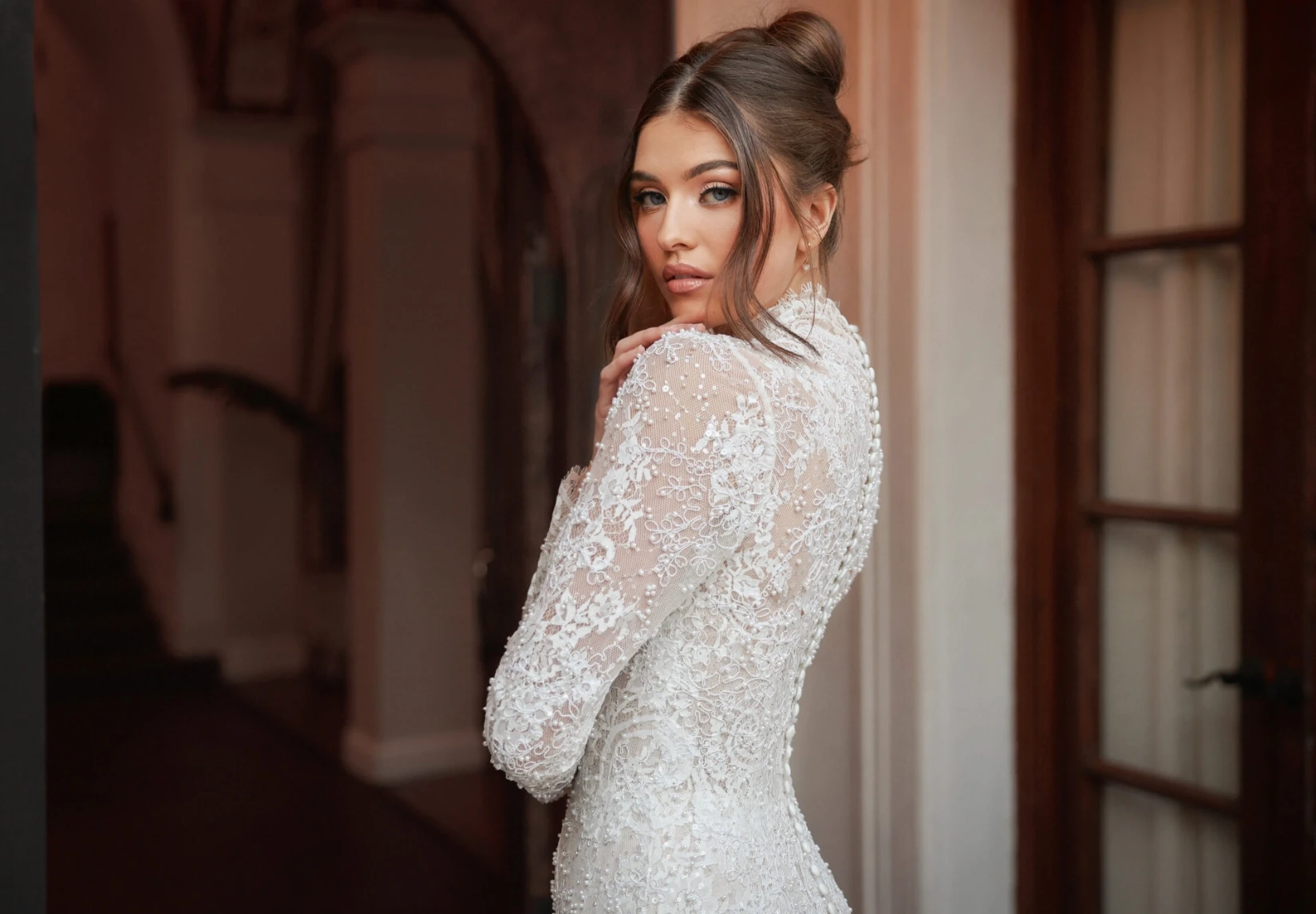 Model wearing a bridal dresses